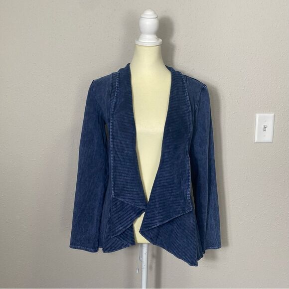 Testimony Los Angeles Medium Blue French Terry Open Front Drape Jacket Size S - Picture 8 of 16